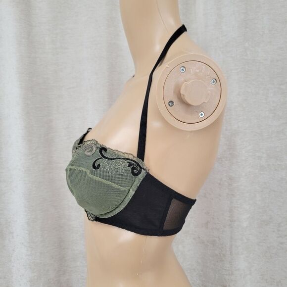 FREDERICK'S of Hollywood Green and Black Underwire Halter Bra Women's Medium Y2K - Picture 3 of 11